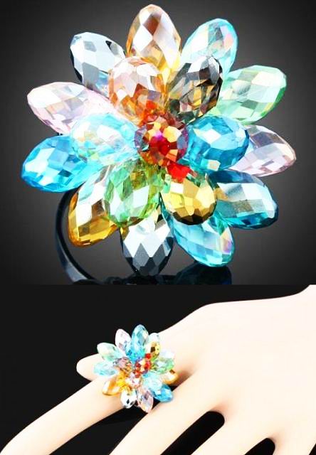 RAINBOW SWAROVSKI CRYSTAL COCKTAIL RING